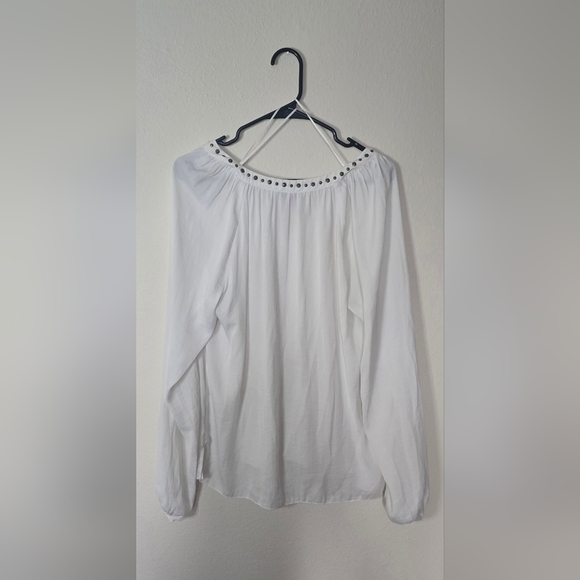 Vince Camuto White Studded Long Sleeve Office Casual Lightweight Blouse Size L - Picture 3 of 4